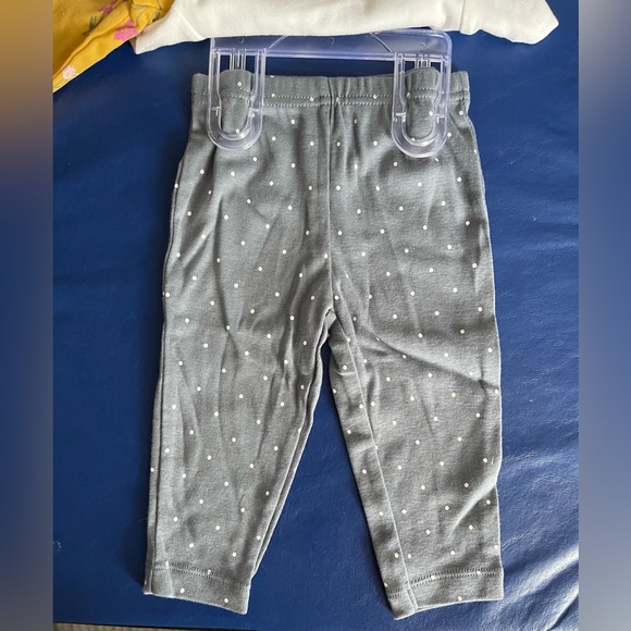 3pcs NWT Carters Girls 6m Golden flower Top Adored Onesie Grey Polka Dot Pants - Picture 5 of 8